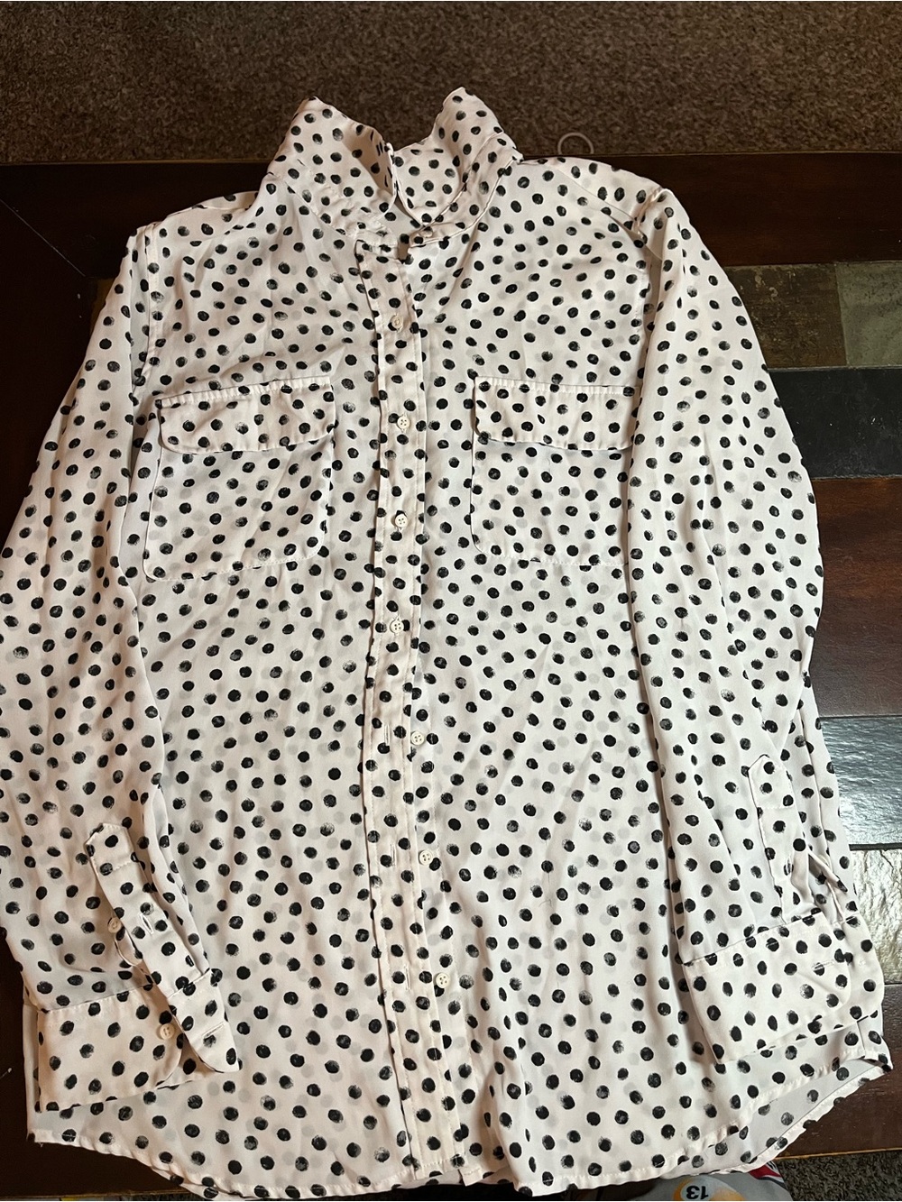 Women’s Long Sleeve Polka Dot Button Up Blouse